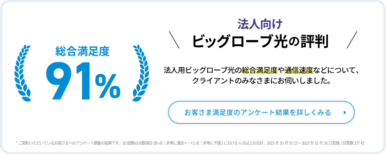 法人向けビッグローブ光の満足度は91％