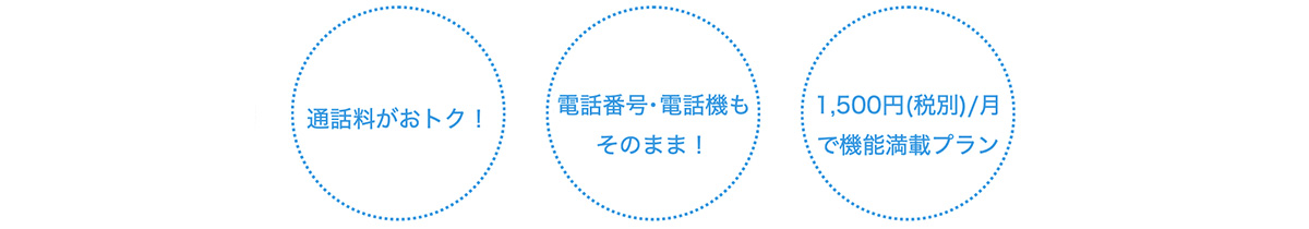 通話料がおトク! 電話番号・電話機もそのまま 1,500円(税別)/月で機能満載のプラン