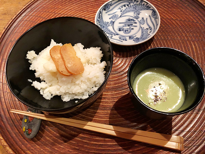 シメの百合根ごはんとからすみ